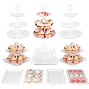 Pack of 10 Cake Stand Set with 3 x Two-Tier and 3 x Three-Tier Cupcake Stands